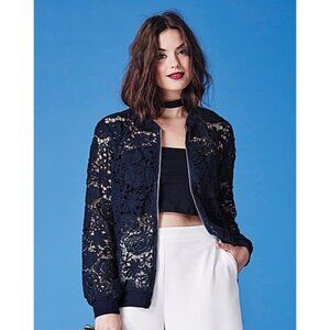 Chicos Black Floral Sheer Cut Out Lace Bomber Jacket Womens 14/3 Cardigan Artsy